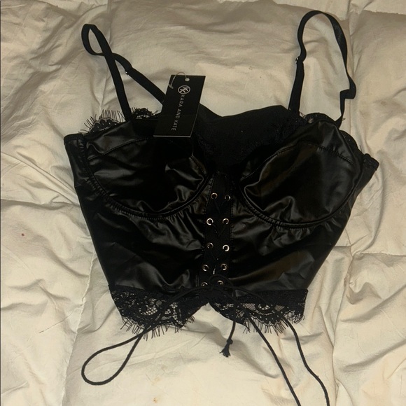 Kara and Kate Satin Lace-Up Top in Black - Picture 1 of 3